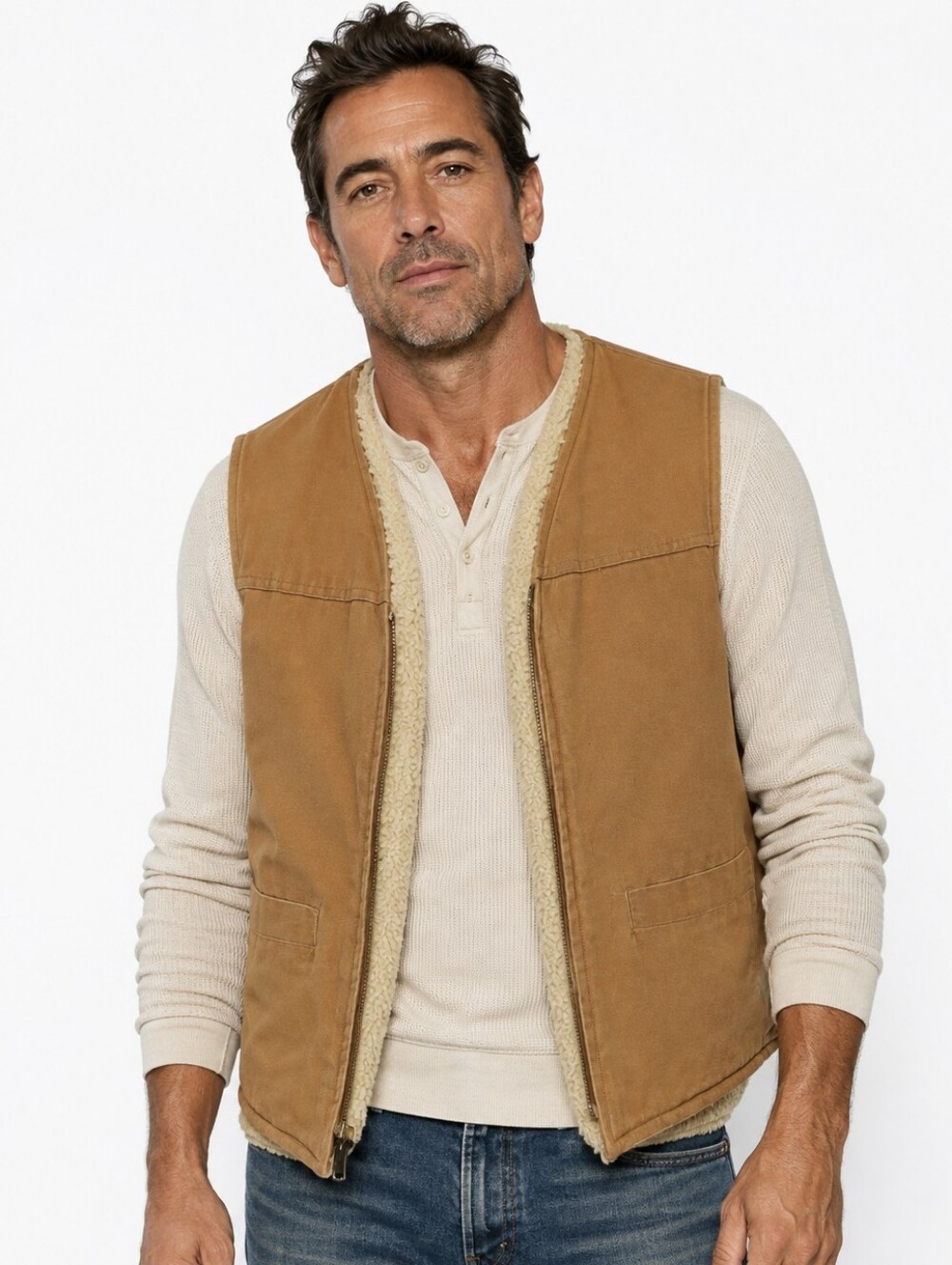 Vintage Carhartt V03 BRN Sherpa Lined Duck Canvas Work Vest Brown Large